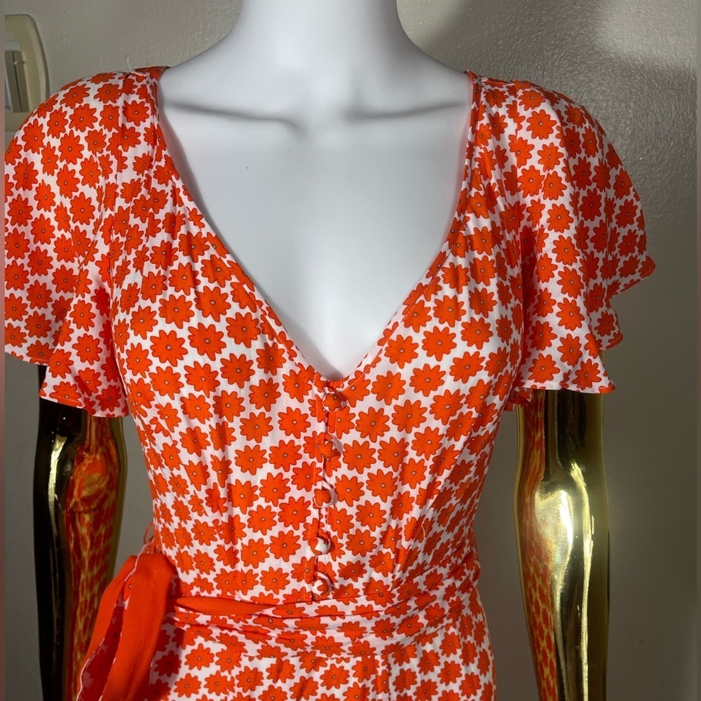 Diane Von Furstenberg Leila daisy V neck Orange Crepe Midi Dress size 6 - Picture 4 of 6